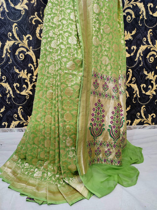 Pure khaddi georgette paithani pallu weaving saree