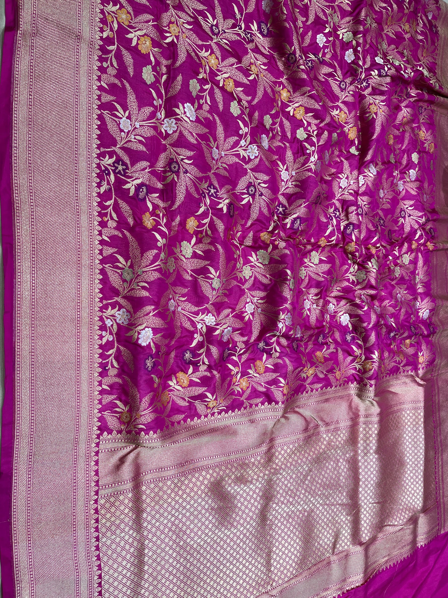 Magenta pink meenakari pure silk saree