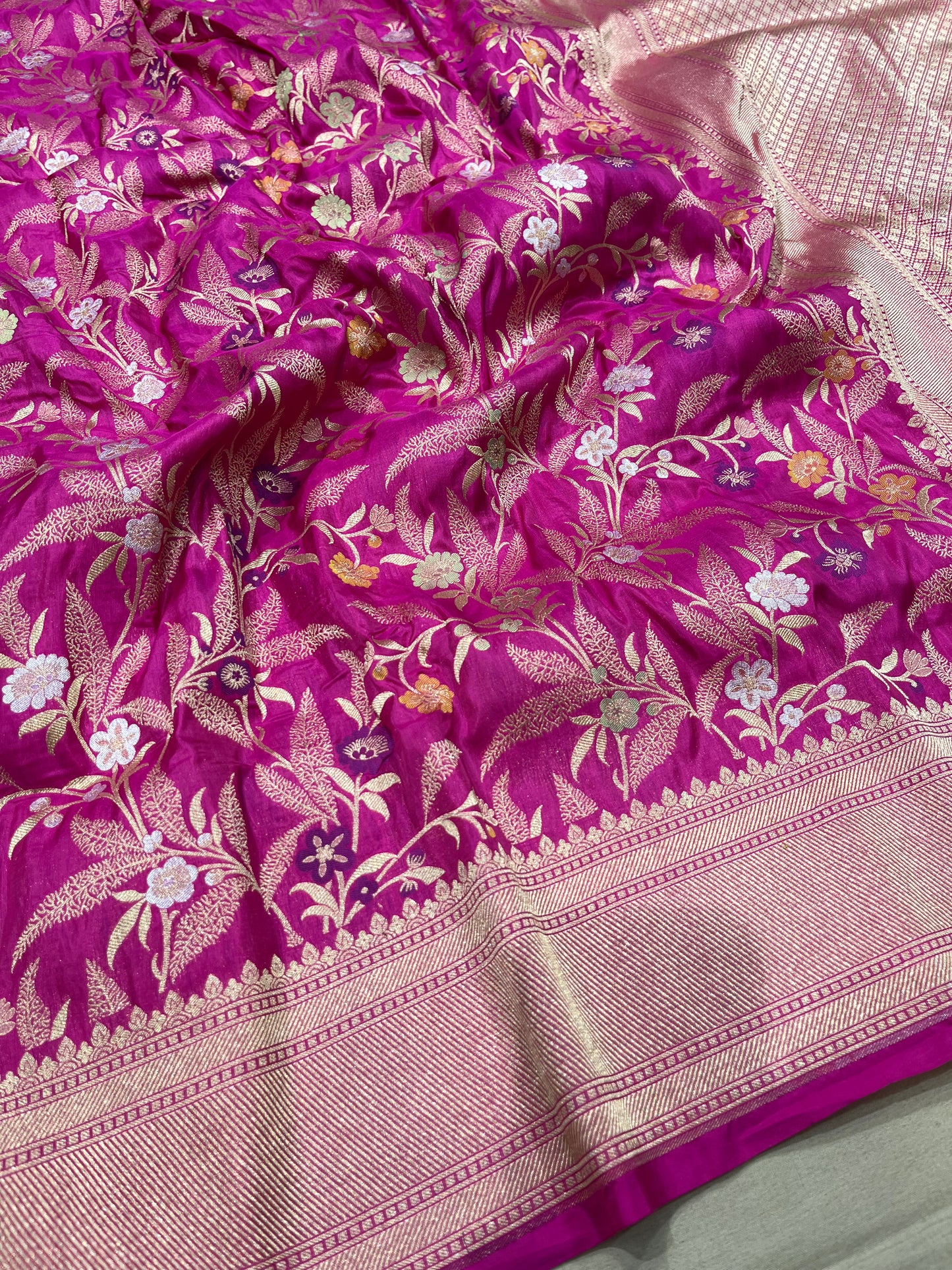 Magenta pink meenakari pure silk saree