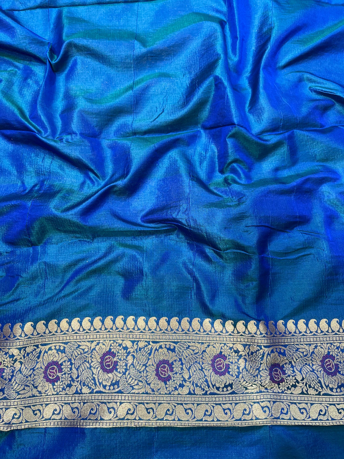 Peacock blue minakari pure silk saree